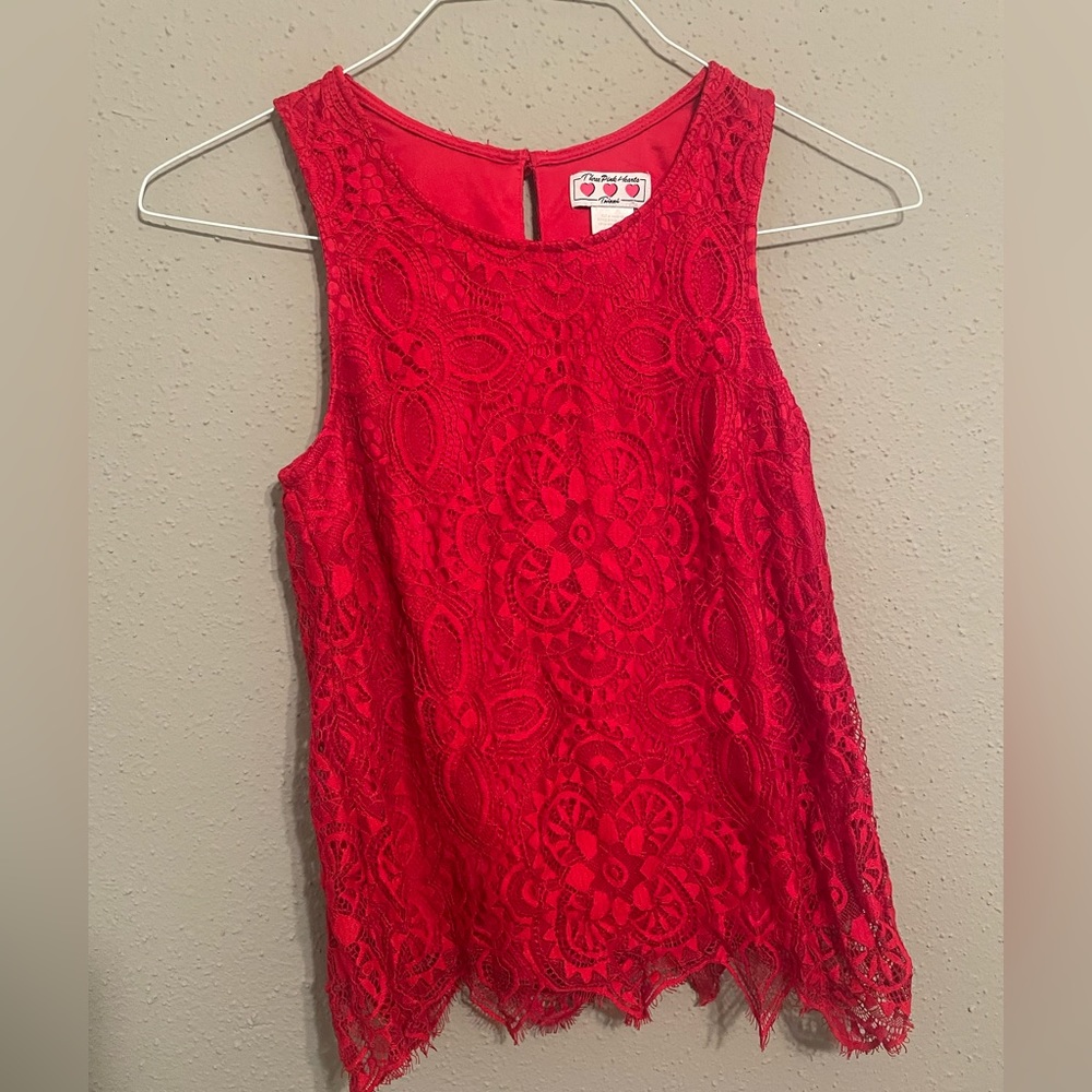 XS Three Pink Hearts Red Women’s Top.